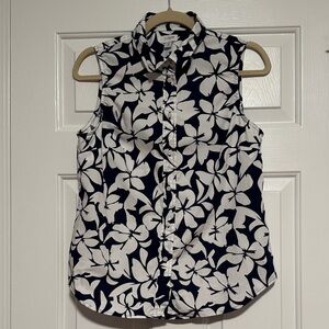 J. Crew Navy and White Floral Button Down Shirt